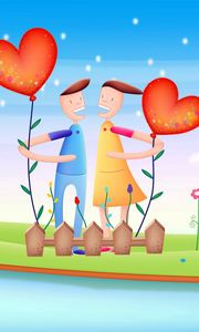 Preview wallpaper couple, love, sky, colorful