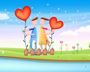 Preview wallpaper couple, love, sky, colorful