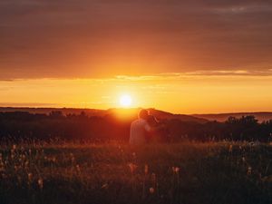 Preview wallpaper couple, love, sunset, solitude, tenderness