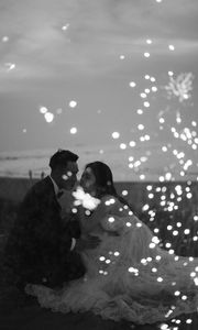 Preview wallpaper couple, love, wedding, sparks, black and white