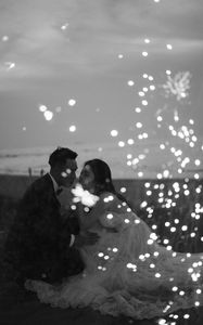 Preview wallpaper couple, love, wedding, sparks, black and white