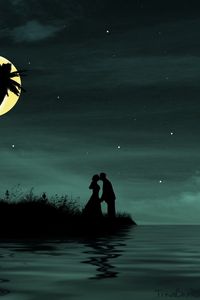 Preview wallpaper couple, moon, island, palm, sea