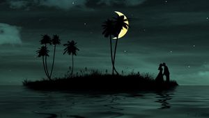 Preview wallpaper couple, moon, island, palm, sea