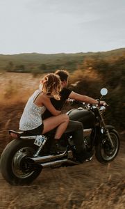Preview wallpaper couple, motorcycle, love, speed