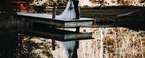 Preview wallpaper couple, newlyweds, love, reflection, river