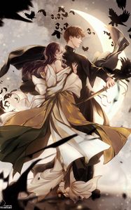 Preview wallpaper couple, priest, crows, anime, art