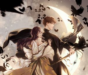 Preview wallpaper couple, priest, crows, anime, art