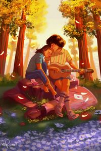 Preview wallpaper couple, romance, love, art, hugs, guitar