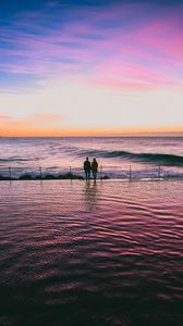 Preview wallpaper couple, sea, sunset, surf