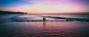 Preview wallpaper couple, sea, sunset, surf