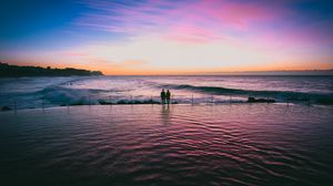 Preview wallpaper couple, sea, sunset, surf