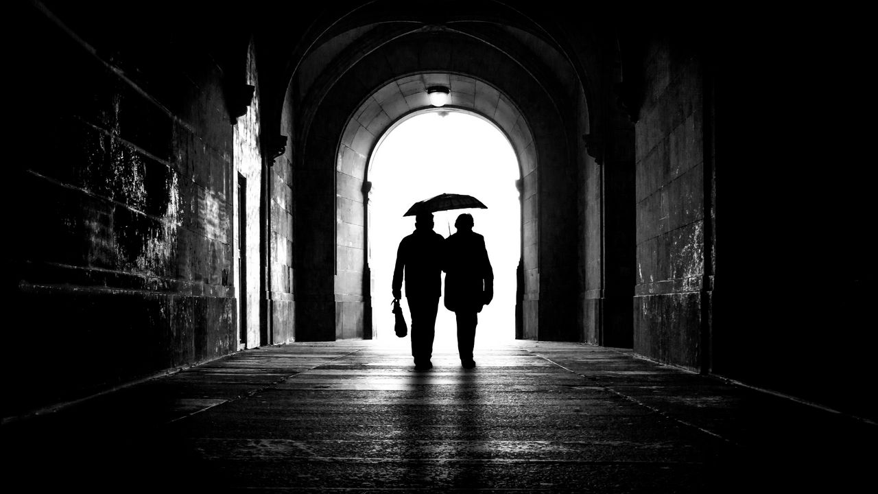 Wallpaper couple, silhouettes, arch, love, underground, together, tenderness