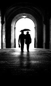 Preview wallpaper couple, silhouettes, arch, love, underground, together, tenderness