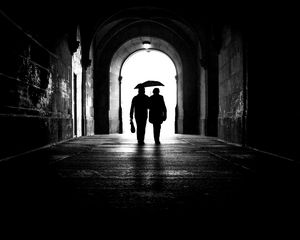 Preview wallpaper couple, silhouettes, arch, love, underground, together, tenderness