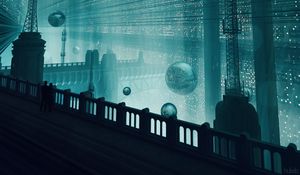 Preview wallpaper couple, silhouettes, bridge, fantasy