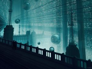Preview wallpaper couple, silhouettes, bridge, fantasy