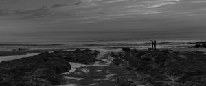 Preview wallpaper couple, silhouettes, coast, black and white