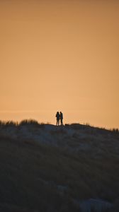 Preview wallpaper couple, silhouettes, hill, grass, evening