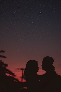 Preview wallpaper couple, silhouettes, hugs, night, starry sky