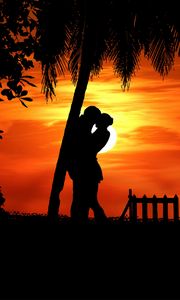 Preview wallpaper couple, silhouettes, hugs, romance, love, tropics