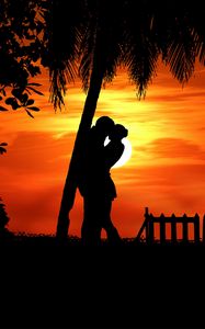 Preview wallpaper couple, silhouettes, hugs, romance, love, tropics
