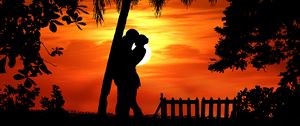 Preview wallpaper couple, silhouettes, hugs, romance, love, tropics