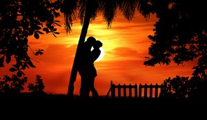 Preview wallpaper couple, silhouettes, hugs, romance, love, tropics