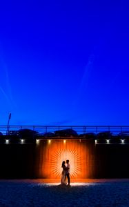 Preview wallpaper couple, silhouettes, love, night, light, beach