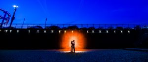 Preview wallpaper couple, silhouettes, love, night, light, beach