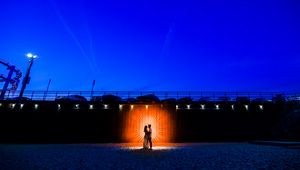 Preview wallpaper couple, silhouettes, love, night, light, beach