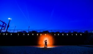 Preview wallpaper couple, silhouettes, love, night, light, beach