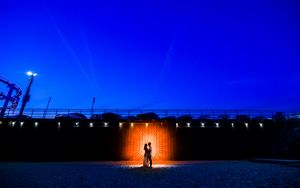 Preview wallpaper couple, silhouettes, love, night, light, beach