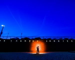 Preview wallpaper couple, silhouettes, love, night, light, beach