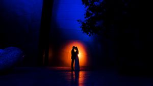 Preview wallpaper couple, silhouettes, love, romance, night