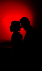 Preview wallpaper couple, silhouettes, love, kiss, dark, red