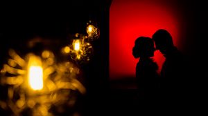 Preview wallpaper couple, silhouettes, love, kiss, dark, red