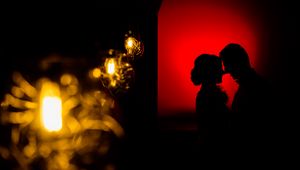 Preview wallpaper couple, silhouettes, love, kiss, dark, red