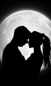 Preview wallpaper couple, silhouettes, moon, love