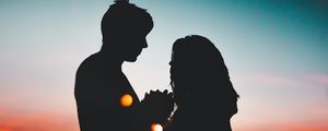 Preview wallpaper couple, silhouettes, night, love, sky