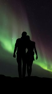 Preview wallpaper couple, silhouettes, starry sky