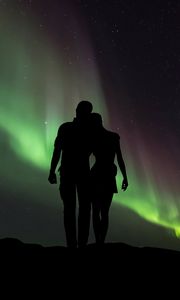 Preview wallpaper couple, silhouettes, starry sky