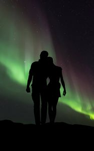 Preview wallpaper couple, silhouettes, starry sky