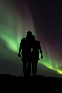 Preview wallpaper couple, silhouettes, starry sky