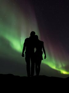 Preview wallpaper couple, silhouettes, starry sky