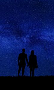 Preview wallpaper couple, silhouettes, starry sky, romance, night