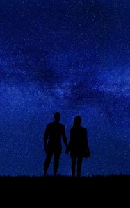 Preview wallpaper couple, silhouettes, starry sky, romance, night