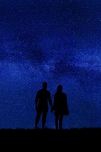 Preview wallpaper couple, silhouettes, starry sky, romance, night