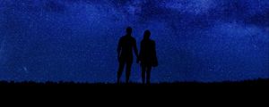 Preview wallpaper couple, silhouettes, starry sky, romance, night