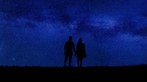 Preview wallpaper couple, silhouettes, starry sky, romance, night