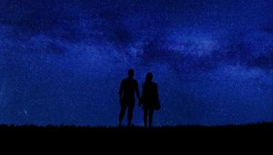 Preview wallpaper couple, silhouettes, starry sky, romance, night